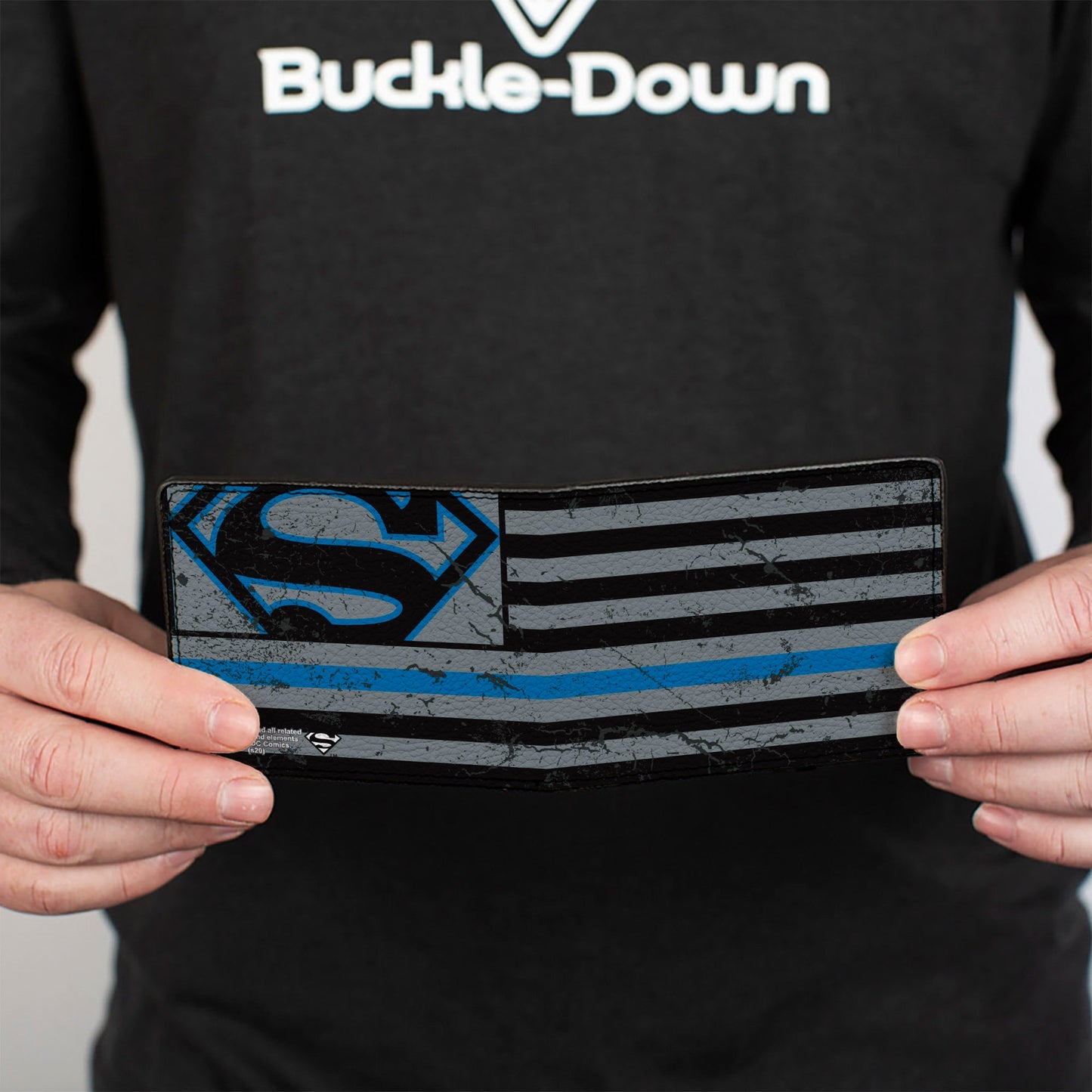 Bi-Fold Wallet - Superman Shield Thin Blue Line Weathered Gray/Black/Blue