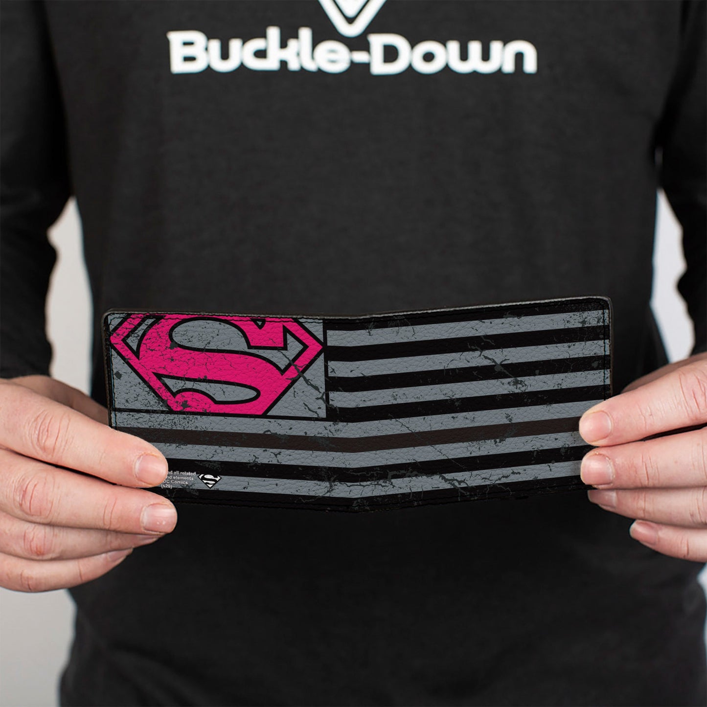 Bi-Fold Wallet - Superman Shield Americana Weathered Gray Black Pink