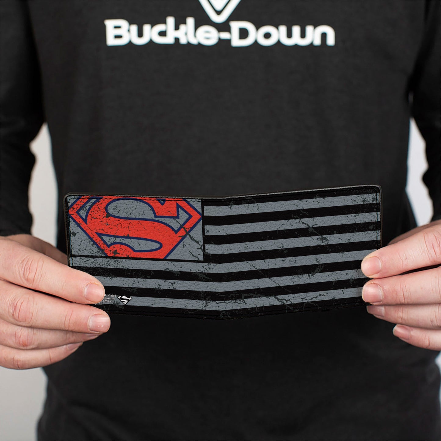 Bi-Fold Wallet - Superman Shield Americana Weathered Gray Black Blue Red