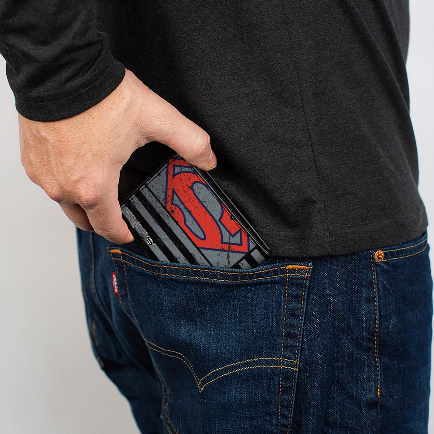 Bi-Fold Wallet - Superman Shield Americana Weathered Gray Black Blue Red