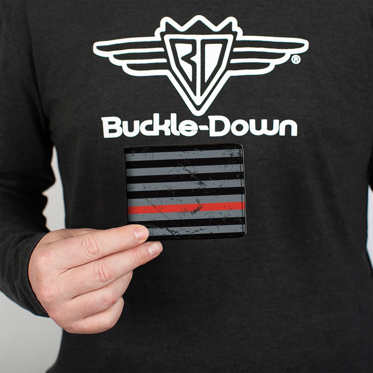 Bi-Fold Wallet - Superman Shield Thin Red Line Weathered Gray Black Red