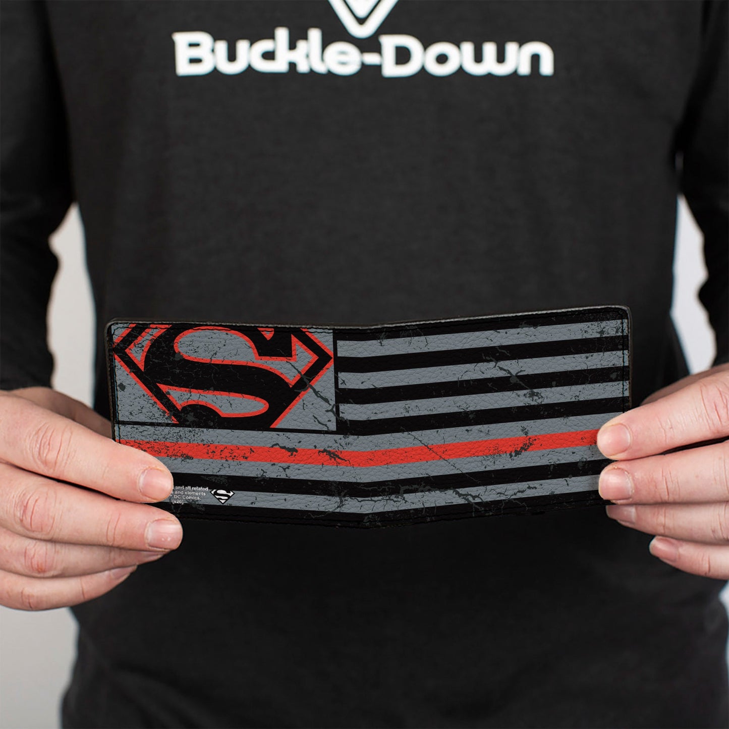 Bi-Fold Wallet - Superman Shield Thin Red Line Weathered Gray Black Red