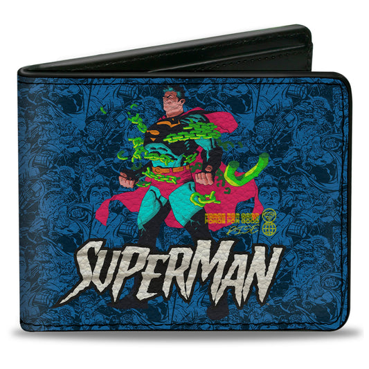Bi-Fold Wallet - Superman Breaking Chains Pose and Action Poses Stacked Blues
