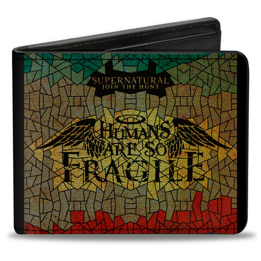 Bi-Fold Wallet - SUPERNATURAL-HUMANS ARE SO FRAGILE Stained Glass Black Greens Yellows Red
