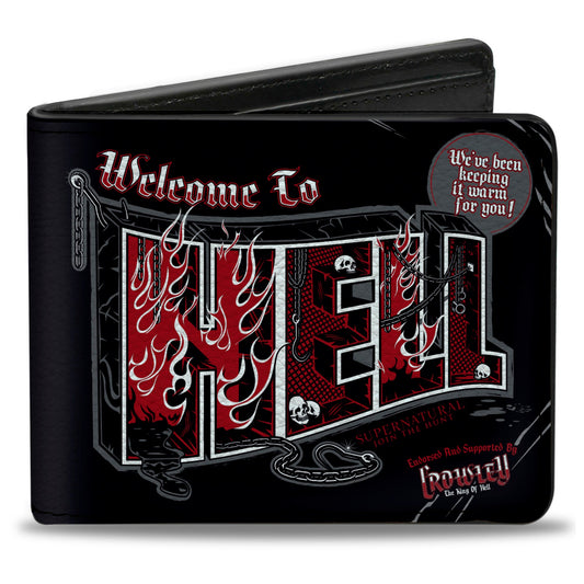 Bi-Fold Wallet - Supernatural WELCOME TO HELL Flames Skulls Chains Black Gray Red White