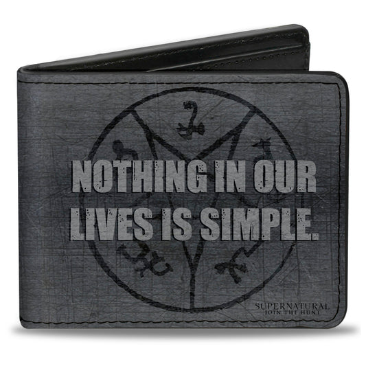 Bi-Fold Wallet - Supernatural NOTHING IN OUR LIVES IS SIMPLE Devil's Trap Symbol + Logo Grays