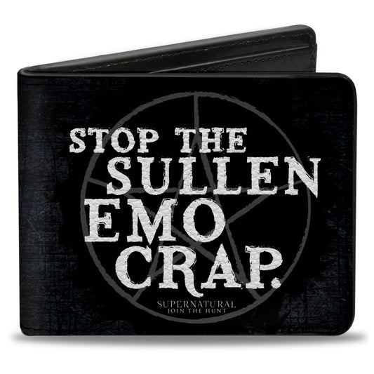 Bi-Fold Wallet - STOP THE SULLEN EMO CRAP Pentagram Black Grays White
