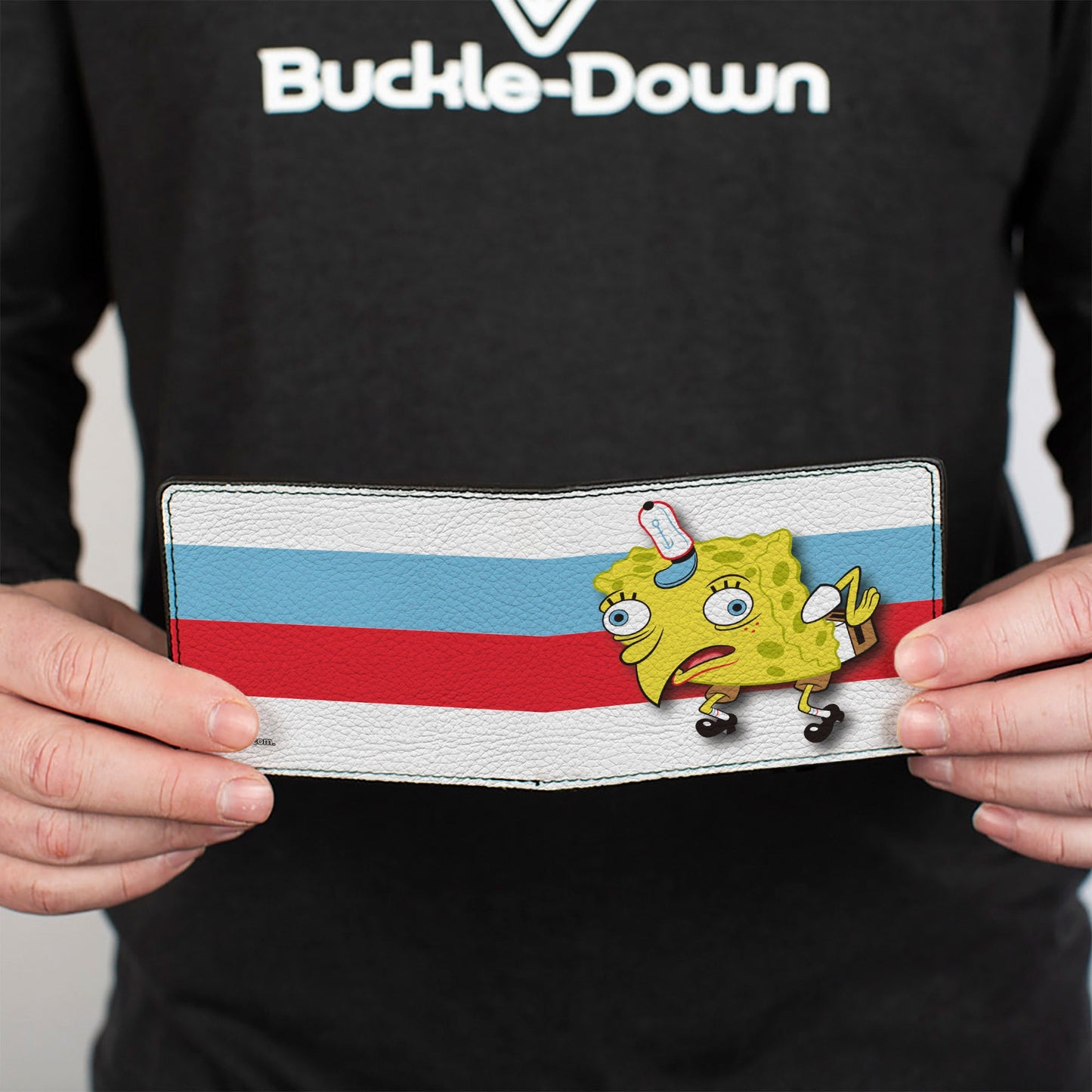 Bi-Fold Wallet - Mocking SpongeBob Pose Stripe White Black Red Blue