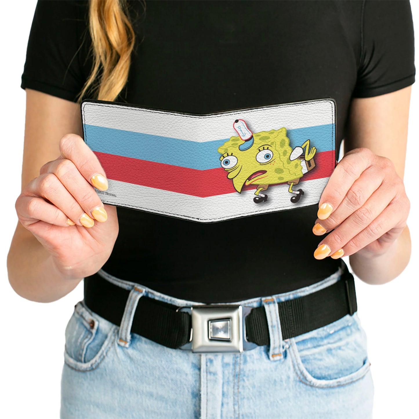 Bi-Fold Wallet - Mocking SpongeBob Pose Stripe White Black Red Blue
