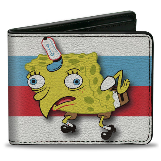 Bi-Fold Wallet - Mocking SpongeBob Pose Stripe White Black Red Blue