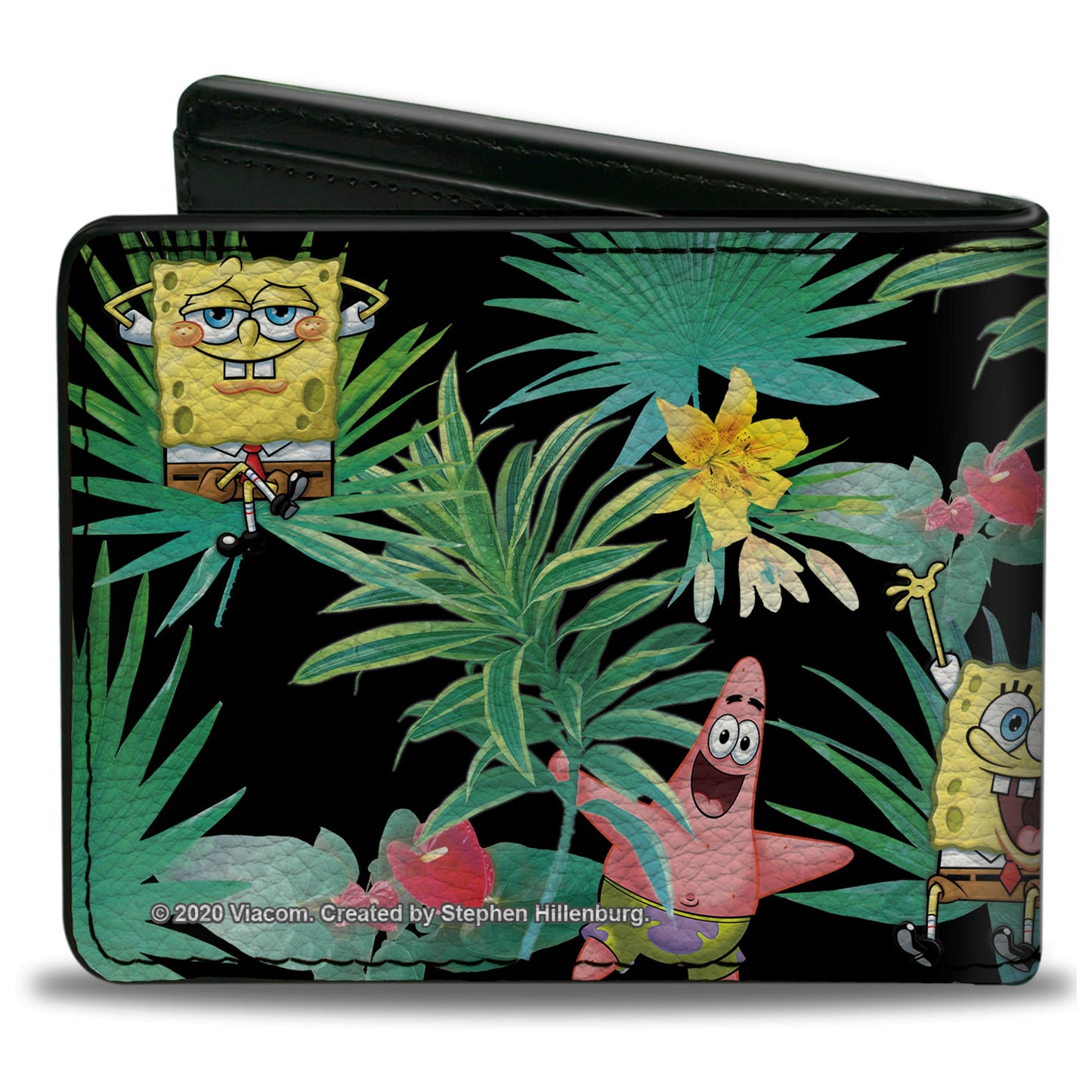 Bi-Fold Wallet - SpongeBob Squarepants and Patrick Starfish Tropical Fauna Collage Black