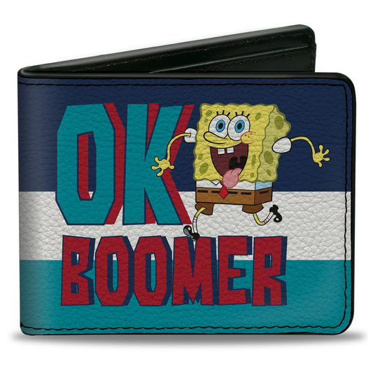 Bi-Fold Wallet - SpongeBob SquarePants OK BOOMER Tongue Out Pose Stripe Blues White