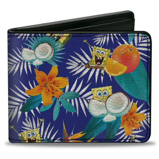 Bi-Fold Wallet - SpongeBob Poses Tropical Orange and Coconut Collage Blues