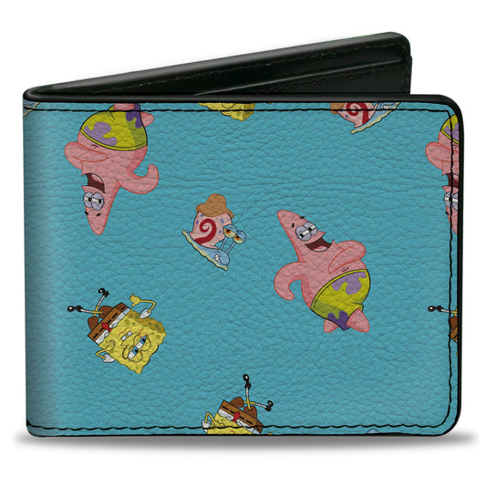 Bi-Fold Wallet - SpongeBob Patrick and Gary Poses Scattered Bright Blue