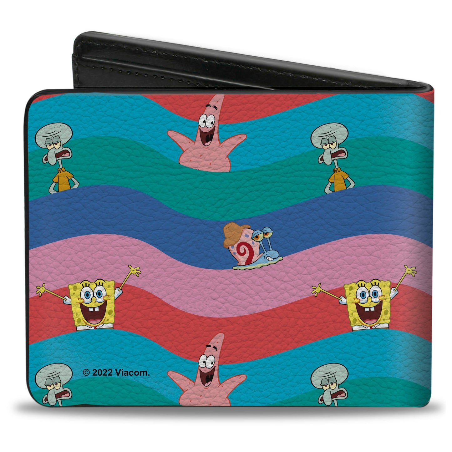 Bi-Fold Wallet - SpongeBob SquarePants and Friends Poses Wavy Stripe Blues Reds