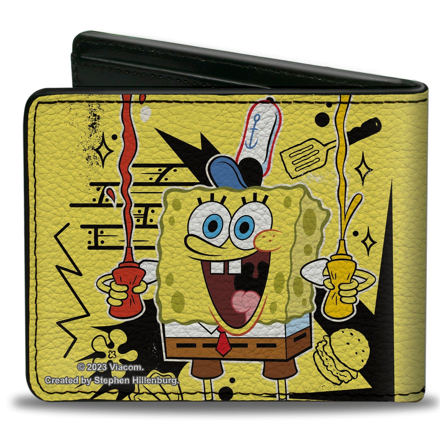 Bi-Fold Wallet - SpongeBob Krabby Patty Condiments Pose Yellow/Black