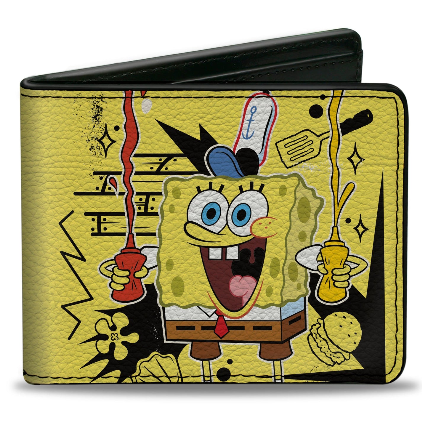 Bi-Fold Wallet - SpongeBob Krabby Patty Condiments Pose Yellow/Black