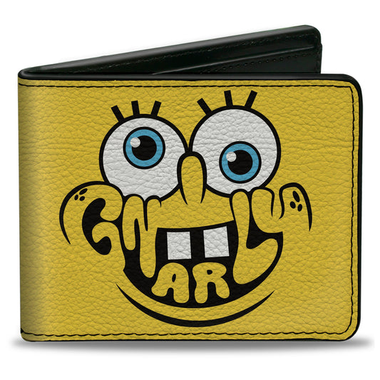 Bi-Fold Wallet - SpongeBob SquarePants GNARLY Face and Japanese Text Yellow/Black
