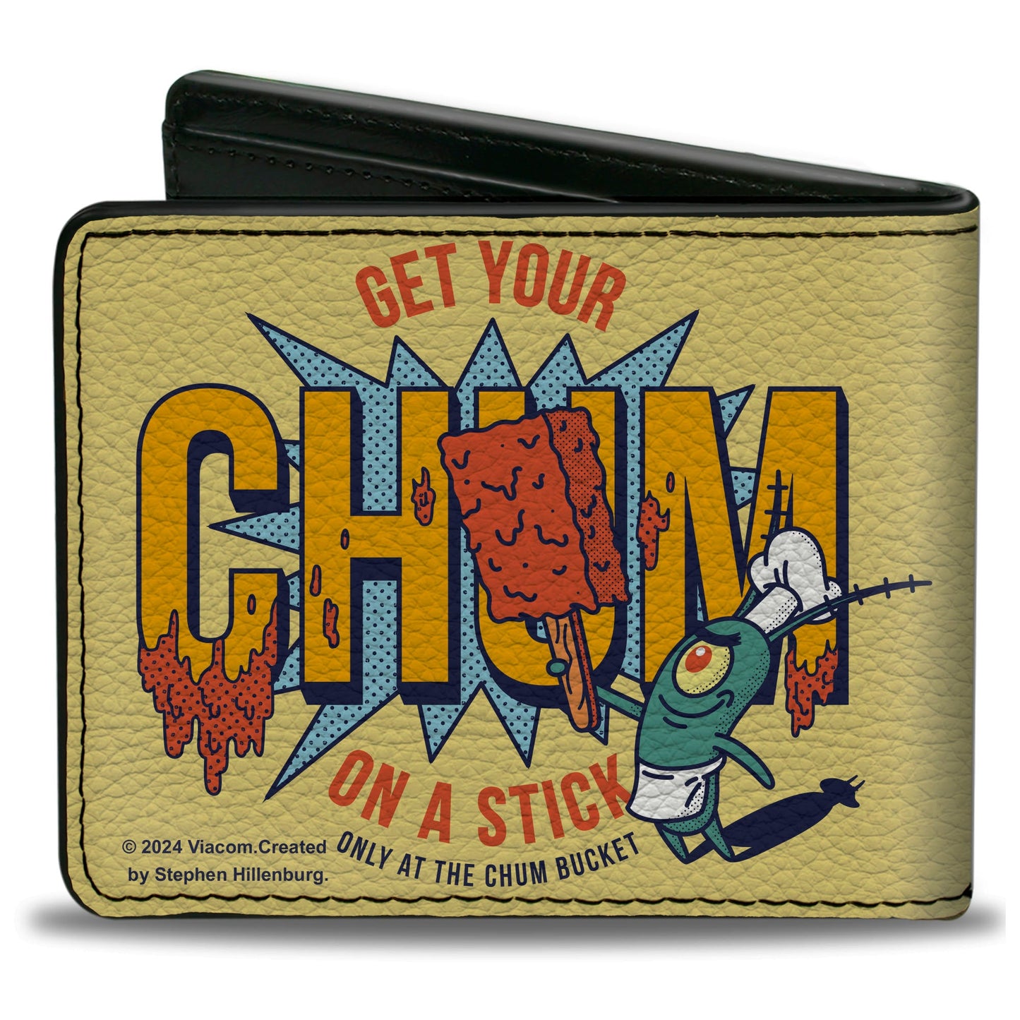 Bi-Fold Wallet - SpongeBob SquarePants Plankton GET YOUR CHUM ON A STICK Pose Yellow