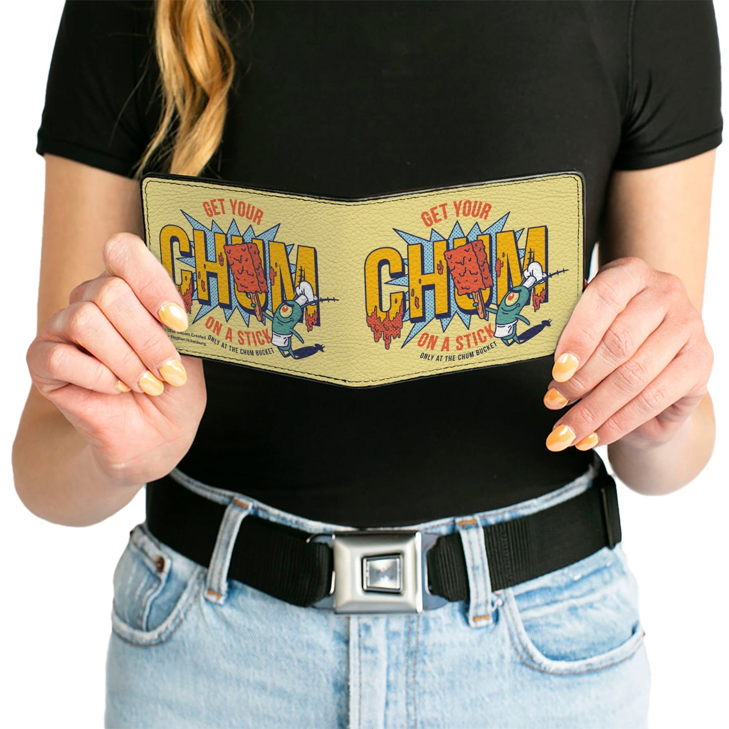 Bi-Fold Wallet - SpongeBob SquarePants Plankton GET YOUR CHUM ON A STICK Pose Yellow