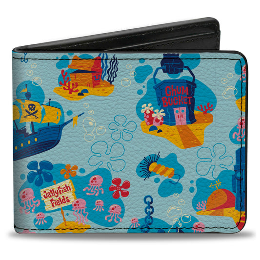 Bi-Fold Wallet - SpongeBob SquarePants Under the Sea Icons Collage Blues