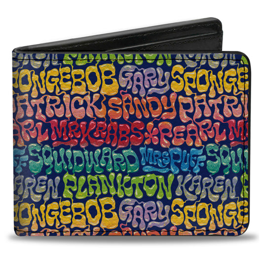 Bi-Fold Wallet - SpongeBob SquarePants and Friends Names Collage Blue/Multi Color