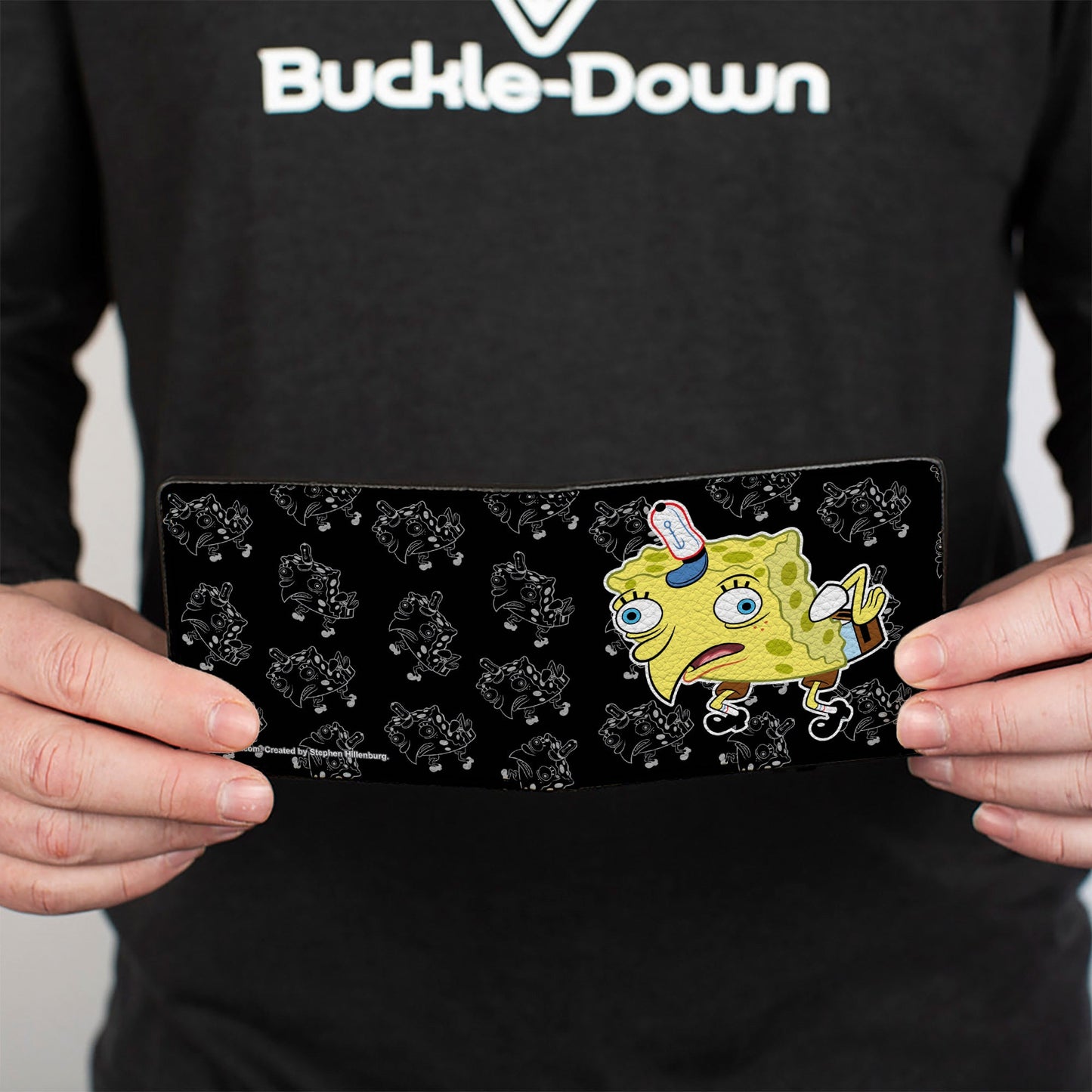 Bi-Fold Wallet - Mocking SpongeBob Pose Pose Outline Black Gray