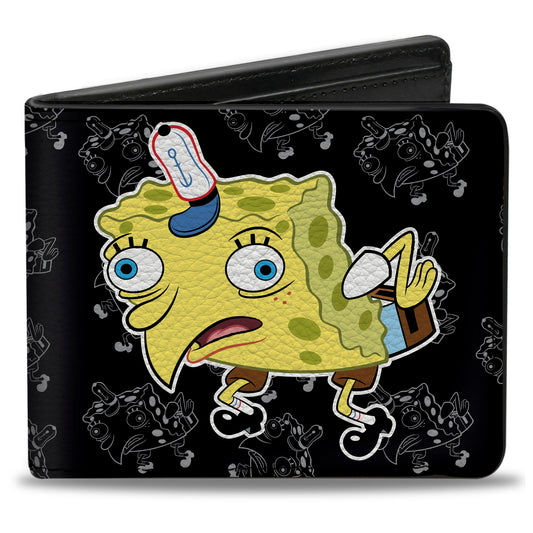 Bi-Fold Wallet - Mocking SpongeBob Pose Pose Outline Black Gray