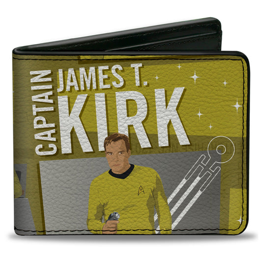 Bi-Fold Wallet - Classic Star Trek CAPTAIN JAMES T KIRK Poses Collage Yellows/Grays