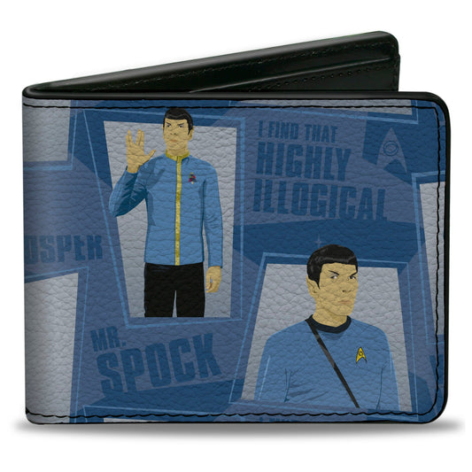 Bi-Fold Wallet - Classic Star Trek Spock Poses and Quotes Collage Blues