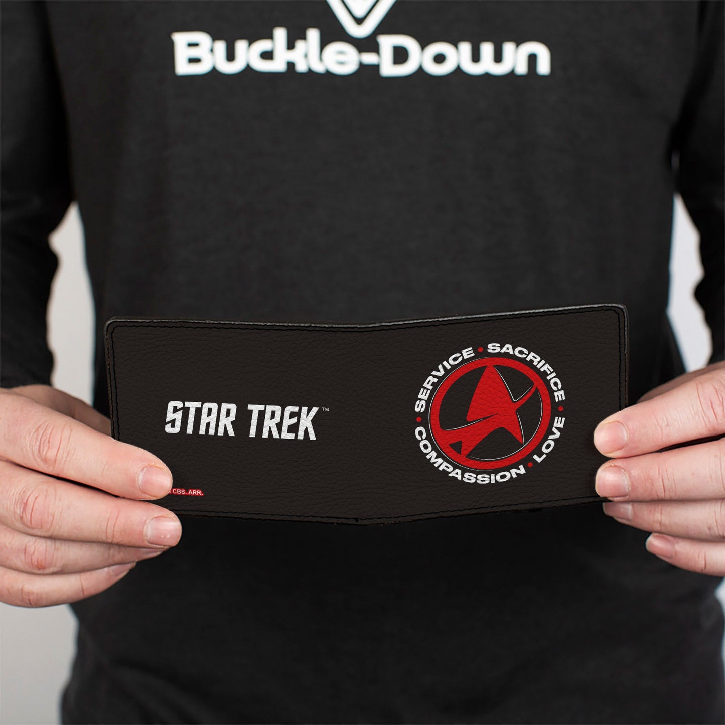 Bi-Fold Wallet - STAR TREK SERVICE SACRIFICE COMPASSION LOVE Badge Icon Black/White/Red