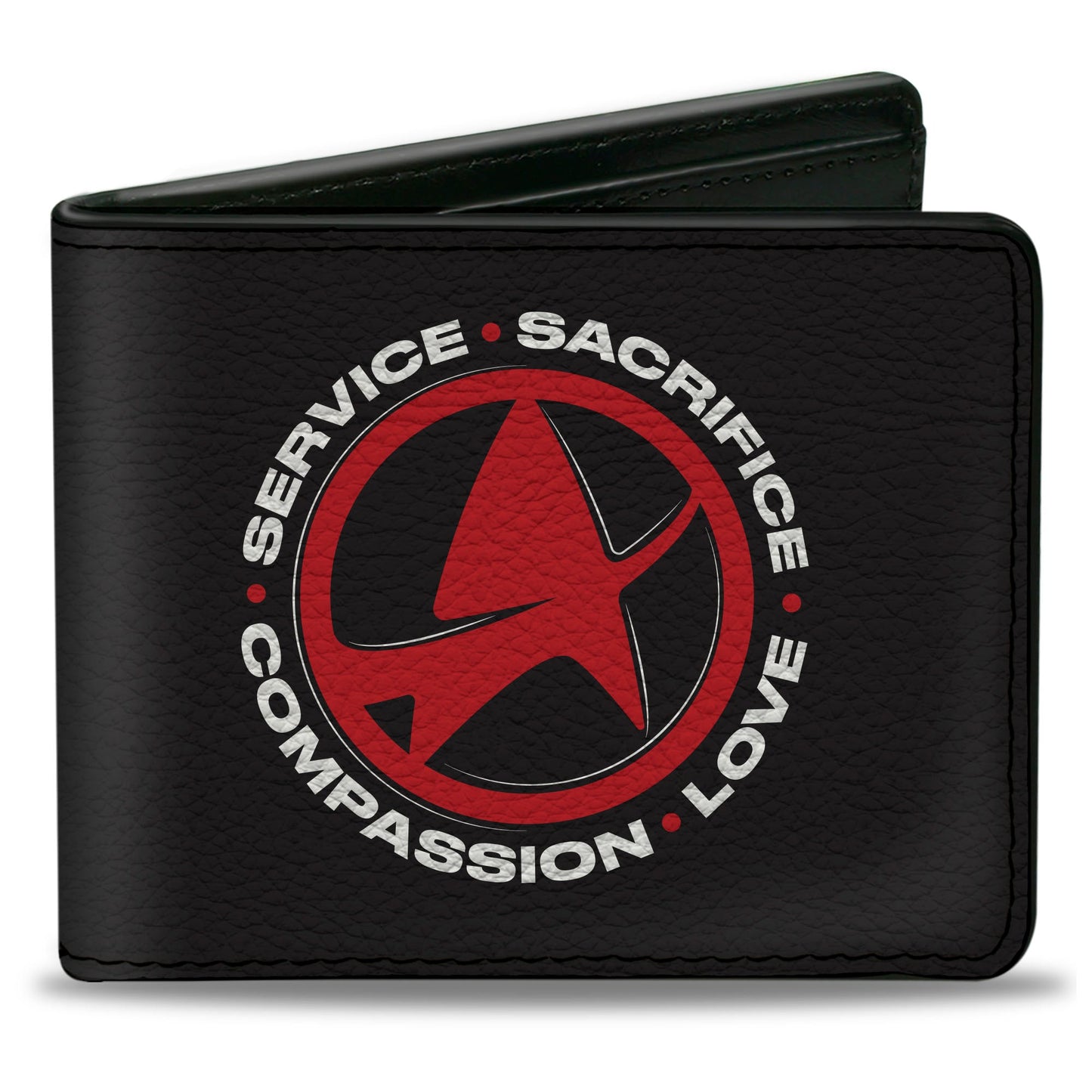 Bi-Fold Wallet - STAR TREK SERVICE SACRIFICE COMPASSION LOVE Badge Icon Black/White/Red