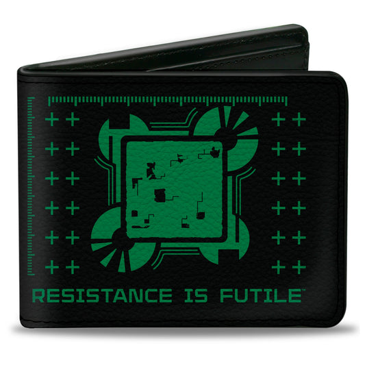 Bi-Fold Wallet - Star Trek BORG CUBE RESISTANCE IS FUTILE Icons Black/Green