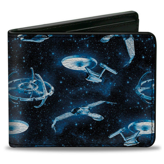 Bi-Fold Wallet - Star Trek Spaceship Fleet in Space and Title Logo Blues