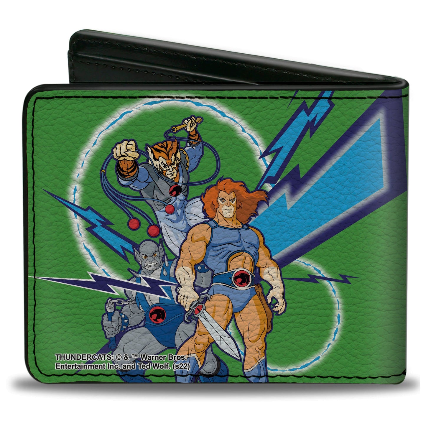 Bi-Fold Wallet - ThunderCats Classic 3-Character Group Pose and Lightning Bolts Green Blues