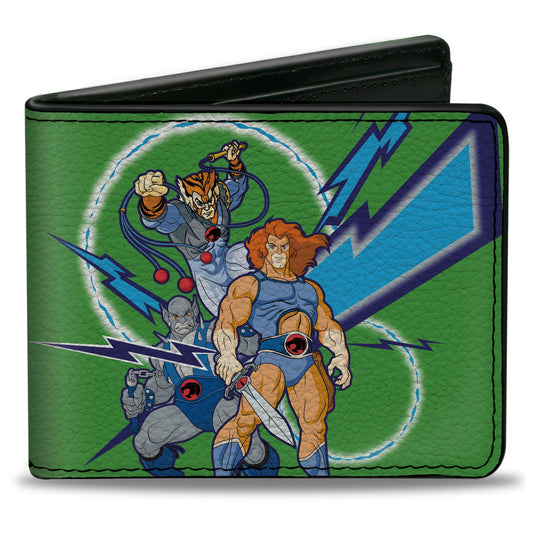 Bi-Fold Wallet - ThunderCats Classic 3-Character Group Pose and Lightning Bolts Green Blues