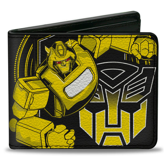 Bi-Fold Wallet - Transformers Bumblebee Pose and Autobot Logo Shield Black/Yellows