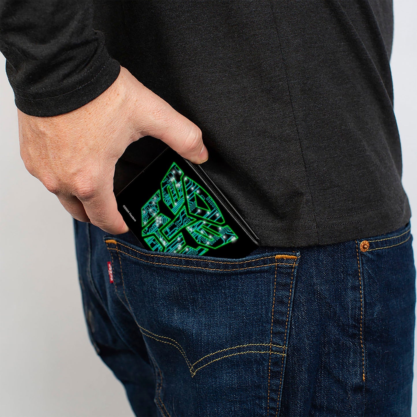 Bi-Fold Wallet - Transformers Electric GRIMLOCK Pose and Autobot Circuit Logo Black/Green/Blue/Red