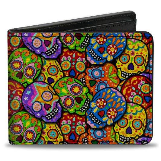Bi-Fold Wallet - Colorful Calaveras Stacked Multi Color