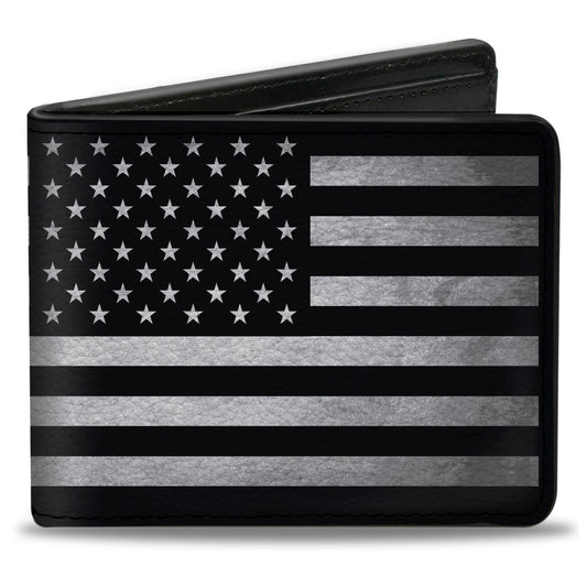 Bi-Fold Wallet - American Flag Weathered Black White