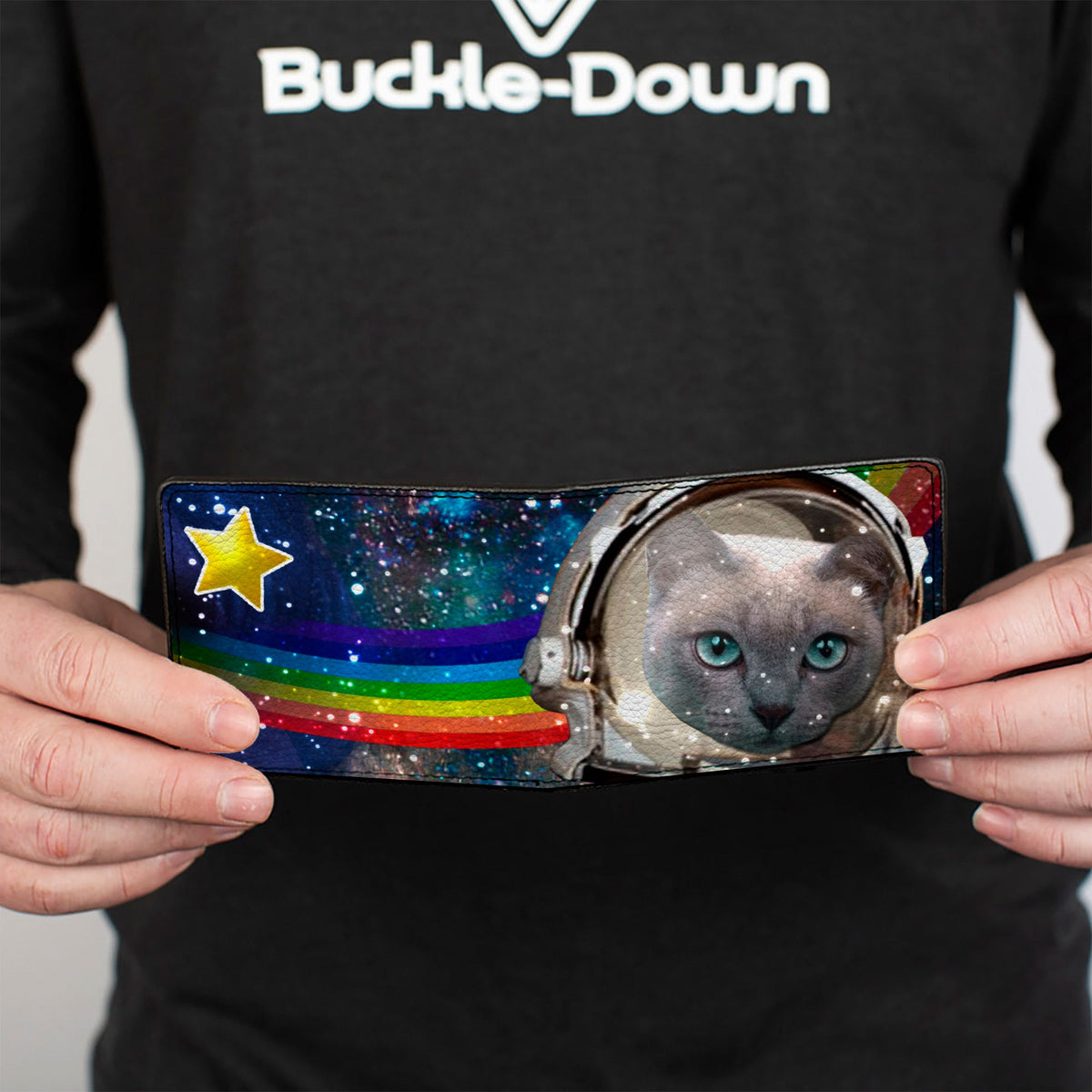 Bi-Fold Wallet - Astronaut Cats in Space Rainbows Stars