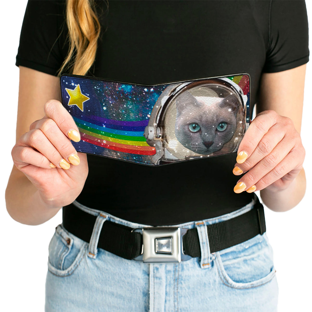 Bi-Fold Wallet - Astronaut Cats in Space Rainbows Stars