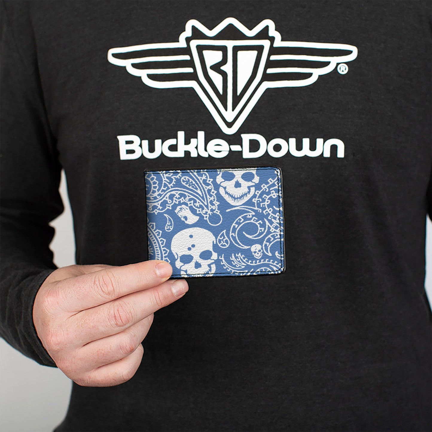 Bi-Fold Wallet - Bandana Skulls Baby Blue White