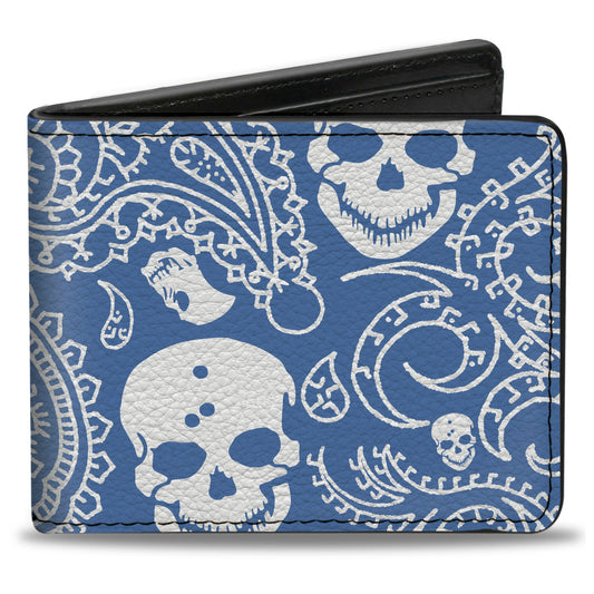 Bi-Fold Wallet - Bandana Skulls Baby Blue White
