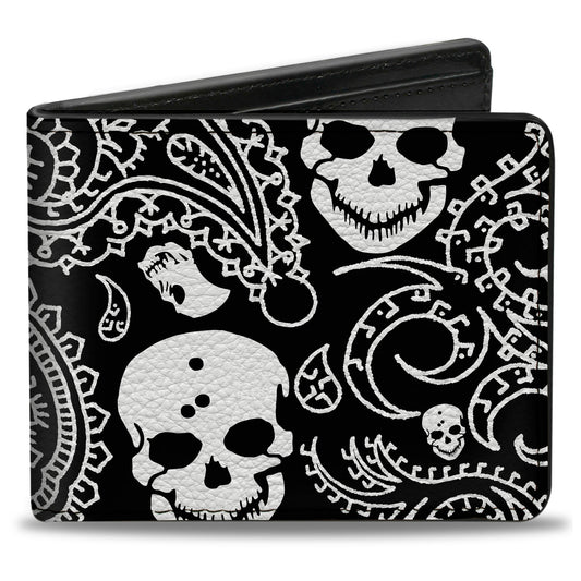 Bi-Fold Wallet - Bandana Skulls Black White