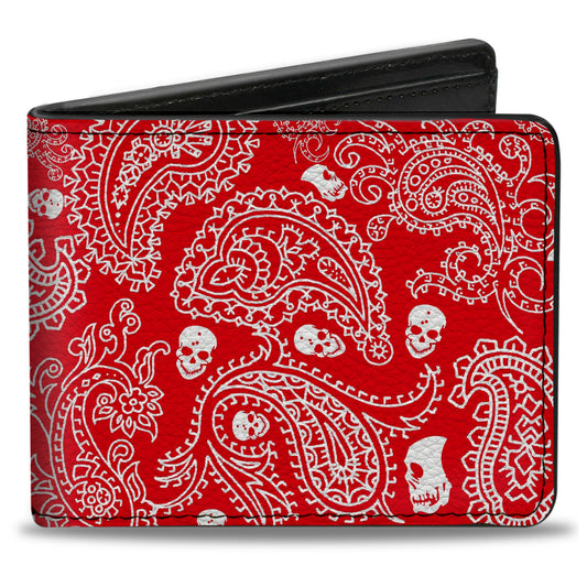Bi-Fold Wallet - Bandana Skulls Red White