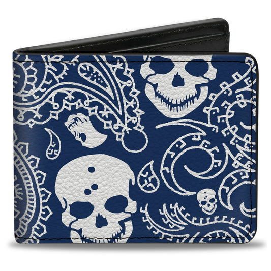 Bi-Fold Wallet - Bandana Skulls Royal White