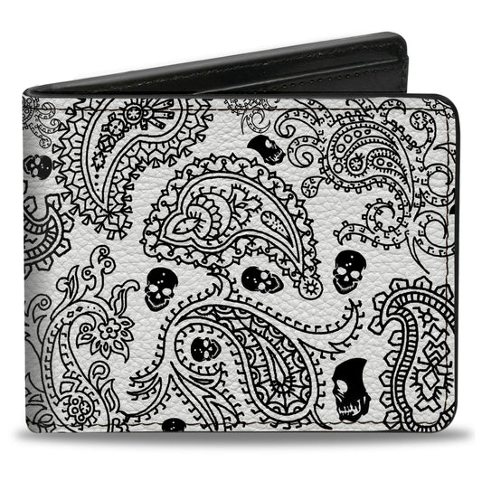 Bi-Fold Wallet - Bandana Skulls White Black