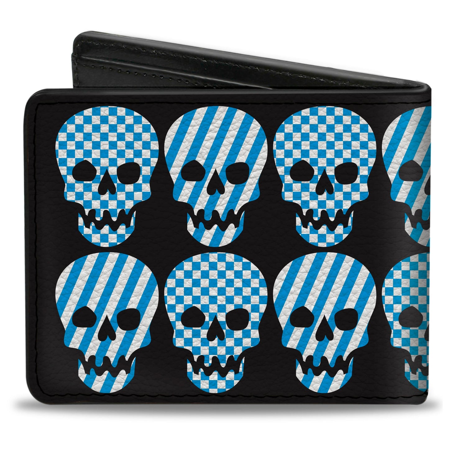 Bi-Fold Wallet - Checker & Stripe Skulls Black White Baby Blue