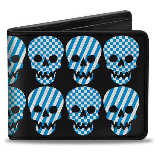 Bi-Fold Wallet - Checker & Stripe Skulls Black White Baby Blue